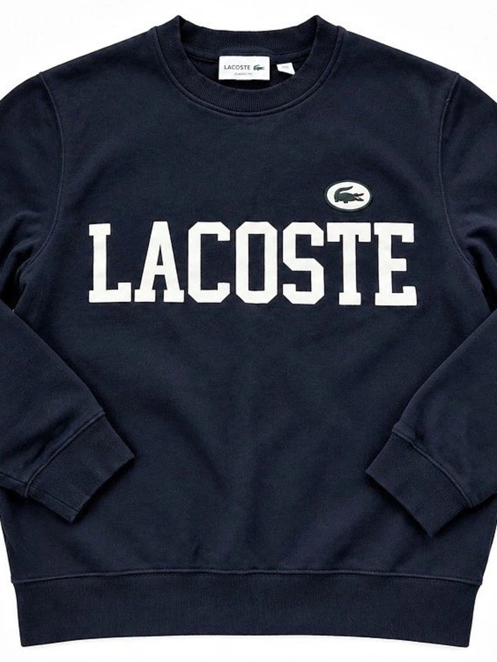 Lacoste Classic Fit Logo Sweatshirt in Navy & White Size Medium Like New